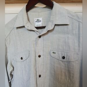Lacoste Men's Slim Fit Solid Organic Cotton Long Sleeve Shirt Size 40 (M)